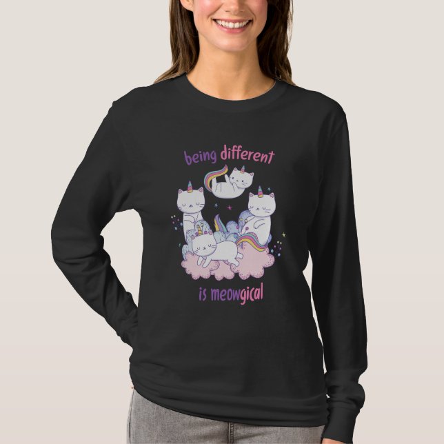 Being different is meowgical Funny unicorn cat T-Shirt (Front)