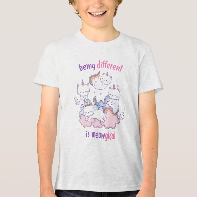 Being different is meowgical Funny unicorn cat Tri-Blend Shirt (Front)