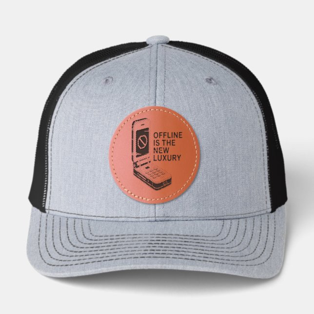 Being offline is the new luxury leather patch hat (Front)