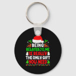 Being Related To Me Xmas Pajamas Funny Christmas F Keychain