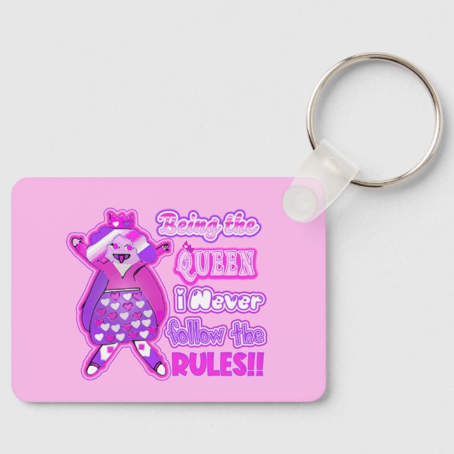 beingthequeenineverfollowtherules trucker hat keychain (Front)