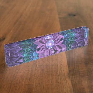 Bejeweled Butterfly Lily of Ultra-Violet Turquoise Desk Name Plate