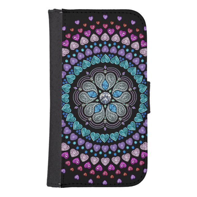 Bejeweled Diamond Heart Explosion Samsung Galaxy Wallet Case (Front)