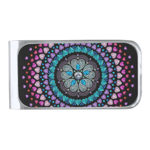 Bejeweled Diamond Heart Explosion Silver Finish Money Clip
