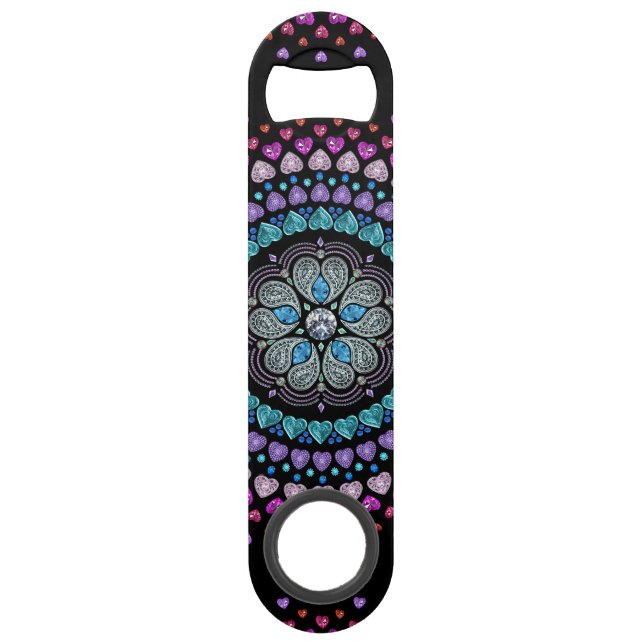 Bejeweled Diamond Heart Explosion Speed Bottle Opener (Front)