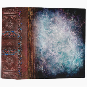 Bejeweled Faux Blue and Brown Aged Leather 3 Ring Binder