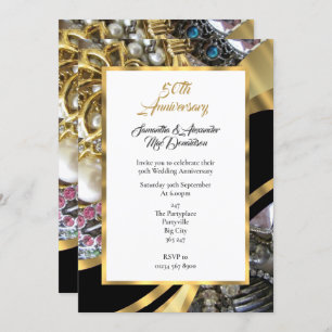 Bejeweled golden wedding anniversary invitation
