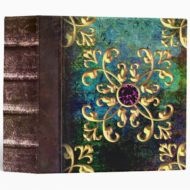 Bejeweled Green and Amethyst Ancient Tome 3 Ring Binder (Front/Spine)