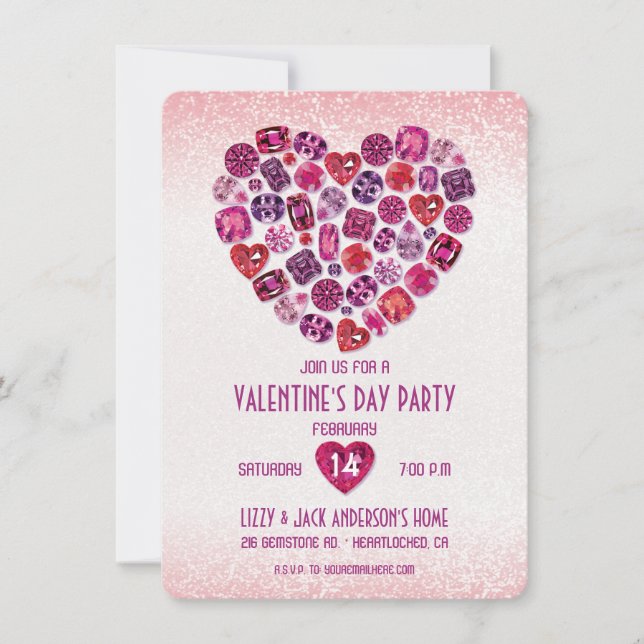 Bejeweled Heart Valentine's Day Party Invitations (Front)