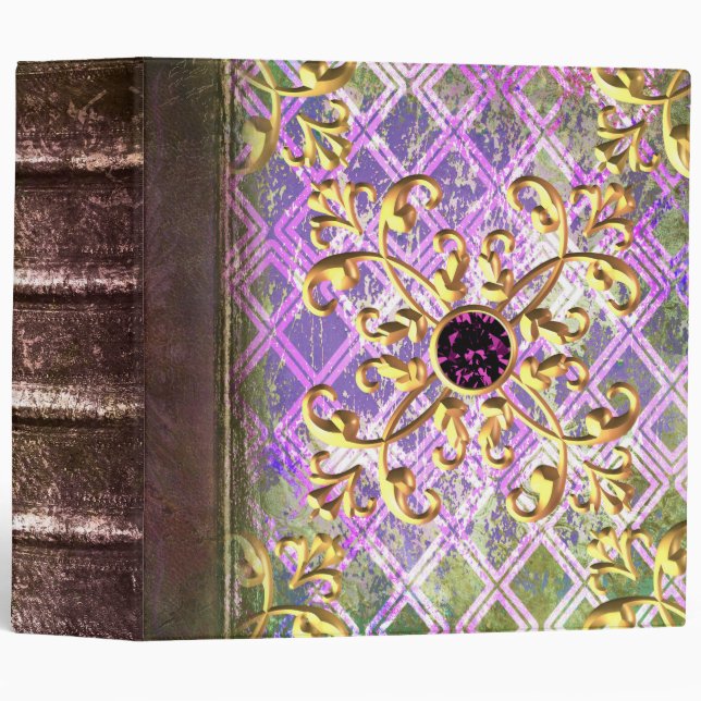Bejeweled Lavender and Green Ancient Tome 3 Ring Binder (Front/Spine)