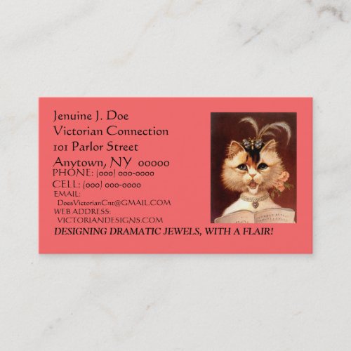 BEJEWELED VICTORIAN PARLOR CAT BUSINESS CARD