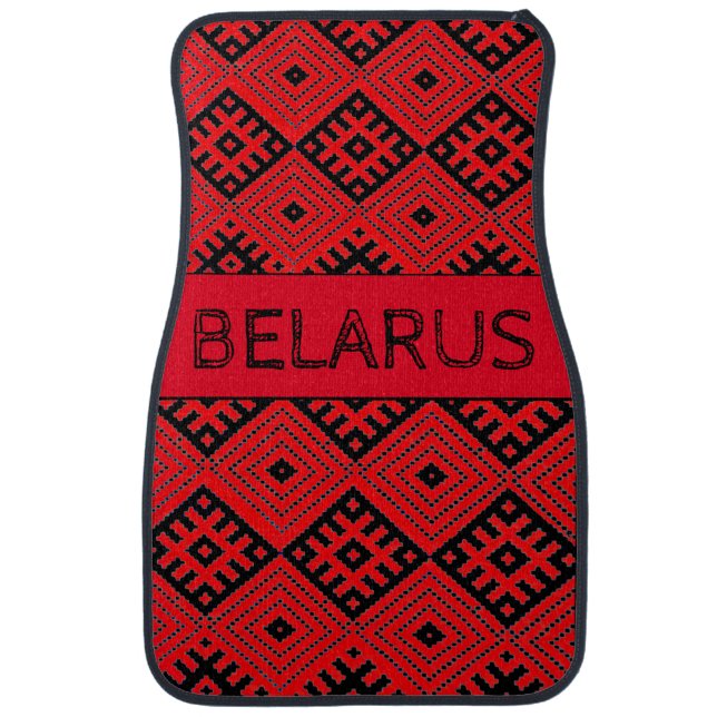 Belarus Беларусь Folk Pattern Red Black Car Floor Mat (Front)