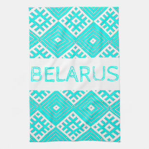 Belarus Беларусь Folk Pattern Turquoise Kitchen Towel