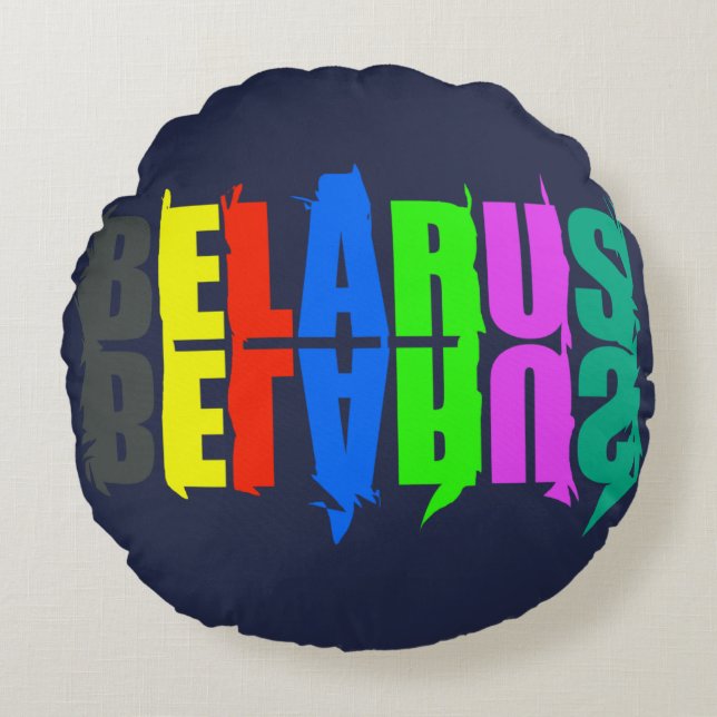 Belarus Colourful Happy Letters Round Pillow (Front)