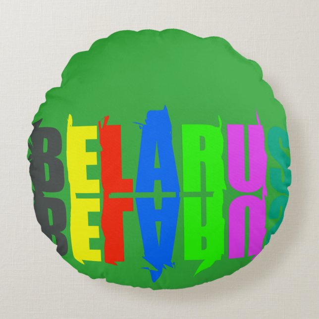 Belarus Colourful Happy Letters Round Pillow (Front)