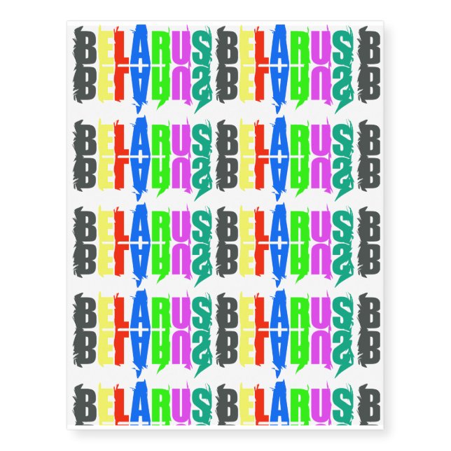 Belarus Colourful Happy Letters Temporary Tattoos (Front)