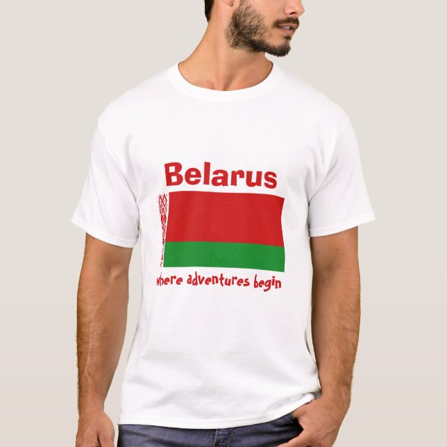 Belarus Flag + Map + Text T-Shirt (Front)