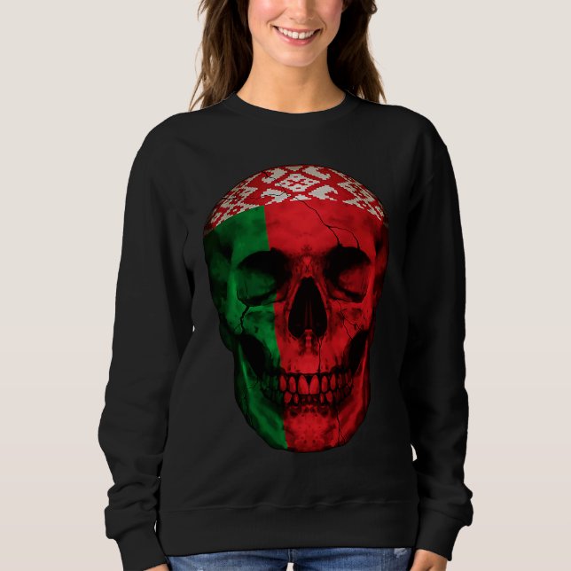 Belarus Flag Skull Belarusian Roots Proud Patrioti Sweatshirt (Front)