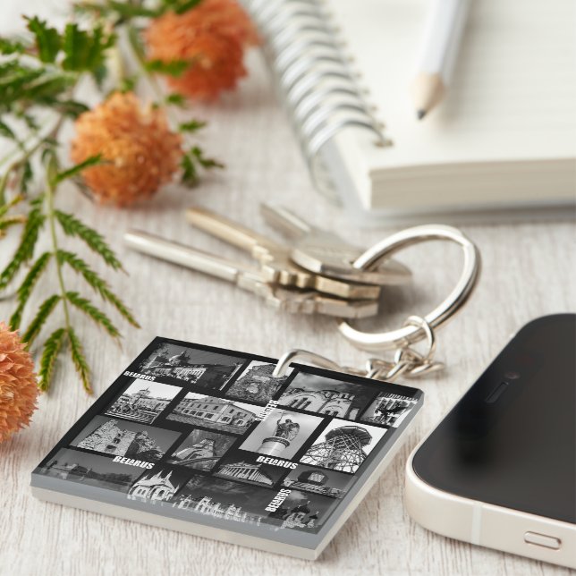 Belarus Gordno Brest Minsk Architecture Collage Keychain (Front Right)