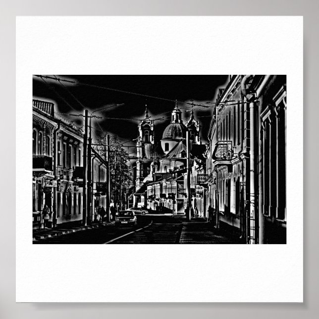 Belarus Hrodna Grodno Stylized Architecture Poster (Front)