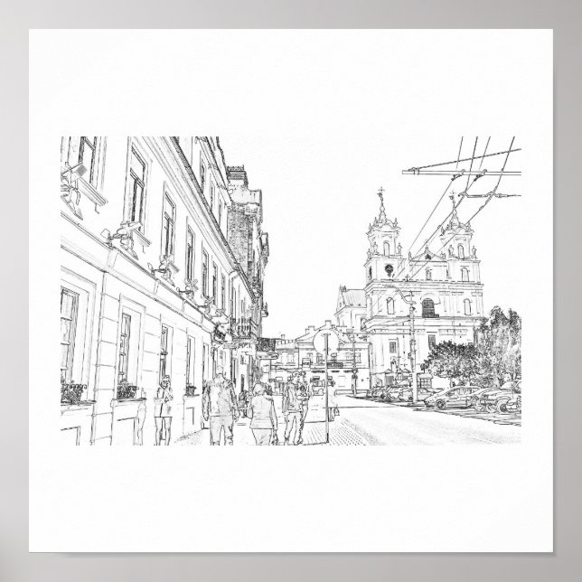 Belarus Hrodna Stylized Architecture Sketch Poster (Front)