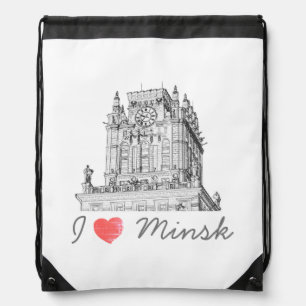 Belarus I Love Minsk City Gates Architecture Drawstring Bag