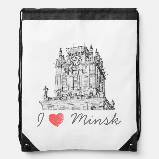 Belarus I Love Minsk City Gates Architecture Drawstring Bag (Front)
