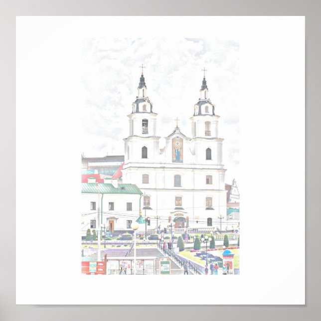 Belarus Minsk Styized Architecture Sketch Poster (Front)
