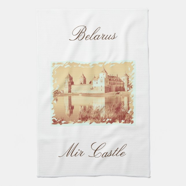 Belarus Mir Castle Architecture Sketch Kitchen Towel (Vertical)