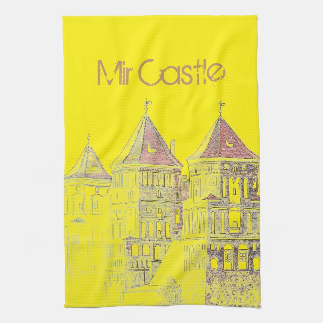 Belarus Mir Castle Architecture Sketch Kitchen Towel (Vertical)
