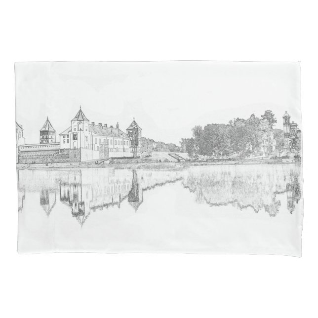 Belarus Mir Castle Cityscape Architecture Sketch Pillow Case (Front)