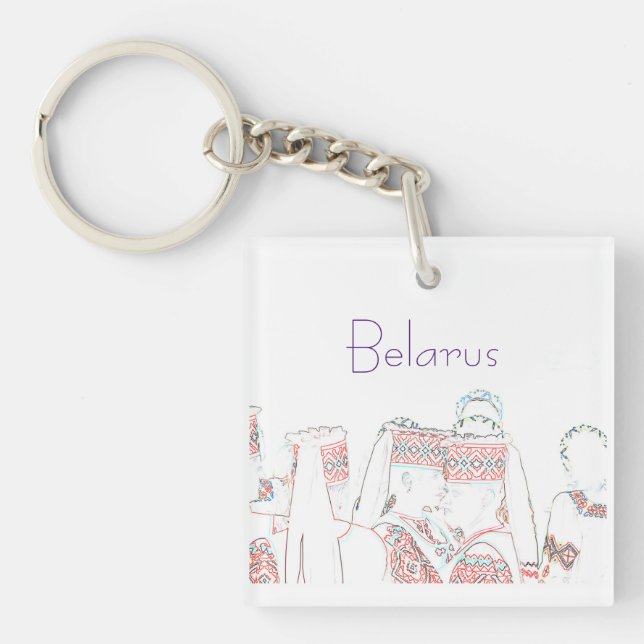 Belarus National Folk Outfit Sketch Keychain (Front)