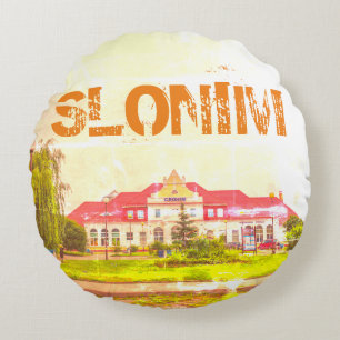 Belarus Slonim Train Station Architecture Round Pillow