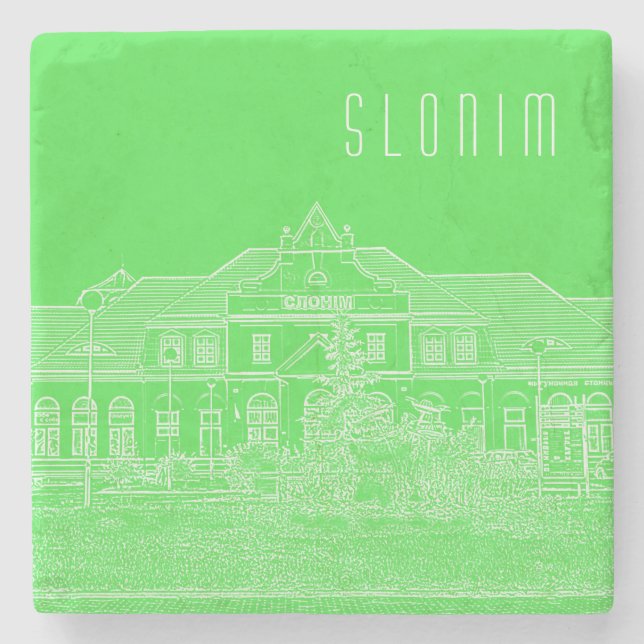 Belarus Slonim Train Station Architecture Sketch  Stone Coaster (Front)