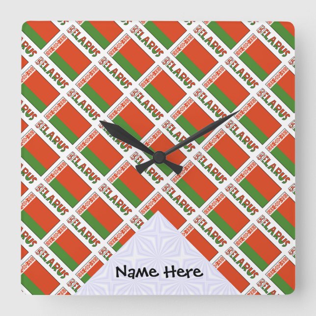 Belaruse Belarussian Flag Tiled Personalized  Square Wall Clock (Front)