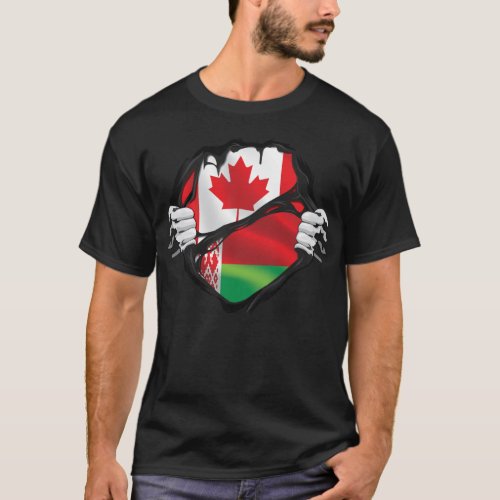 Belarusian Canadian Hands Ripped Roots Flag T_Shirt