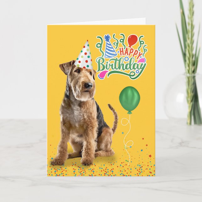 Belated Birthday Airedale Terrier in a Party Hat  Card (Front)