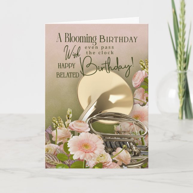 Belated Birthday Card For French Horn Player (Front)