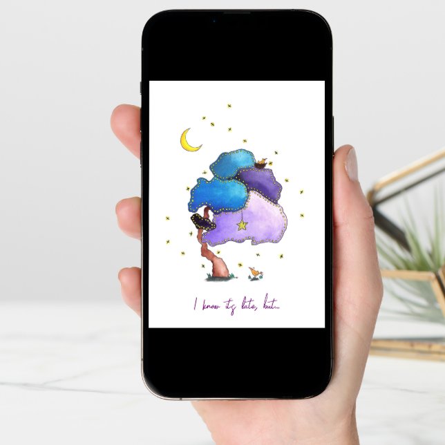 Belated Birthday Cute Night Illustrated Card (Front Digital)