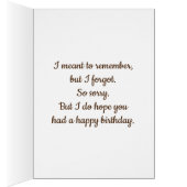 Belated Birthday, Forgotten Birthday with Squirrel Cards (Inside (Right))