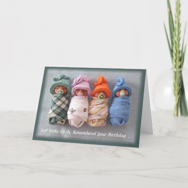 Belated Birthday, Funny: Four Clay Babies Card (Front)