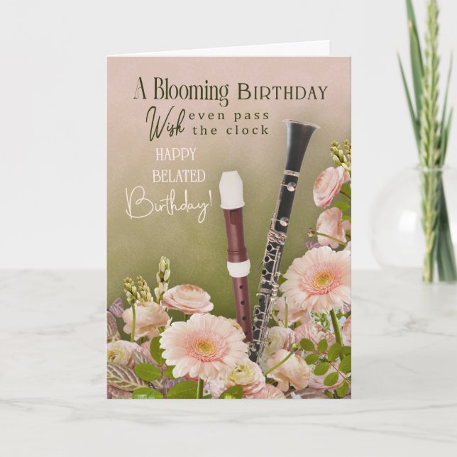 Belated Birthday Greeting For Woodwind Player Card (Front)