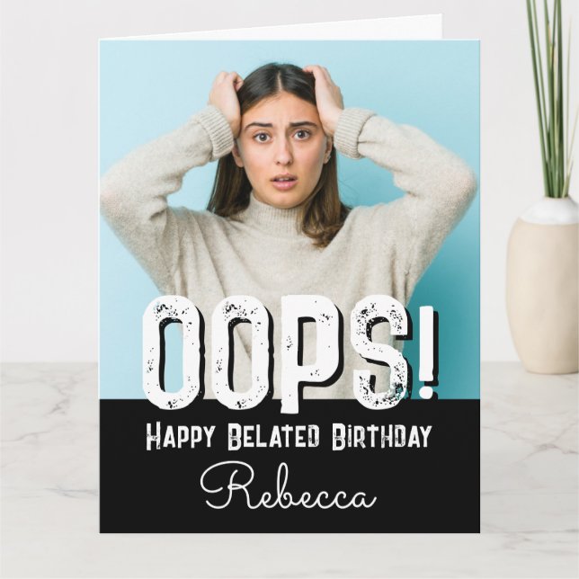 Belated Birthday Photo Custom Name Card (Front)