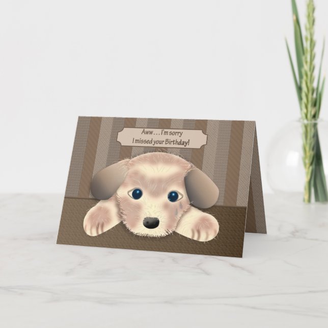 Belated Birthday, Sad but Adorable Puppy Card (Front)
