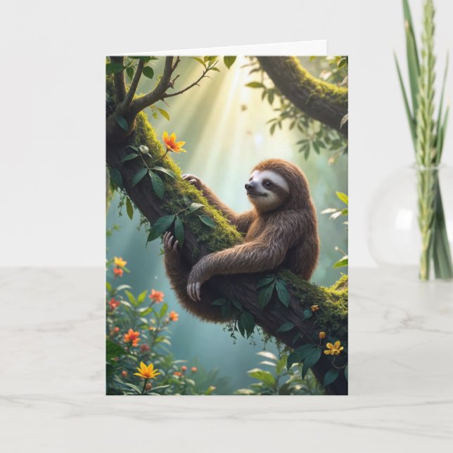 Belated Birthday Sloth In a Rainforest Card (Front)