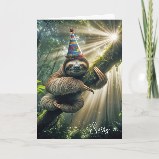 Belated Birthday Sloth With Party Hat Card (Front)