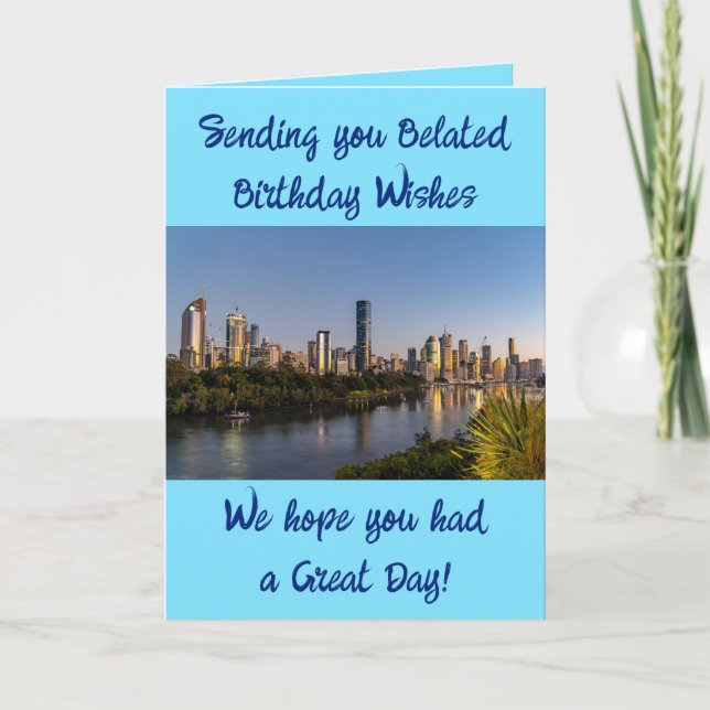 Belated birthday wishes add photo blue card (Front)