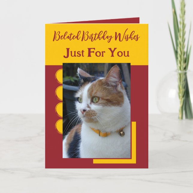 Belated birthday wishes just for you red yellow card (Front)