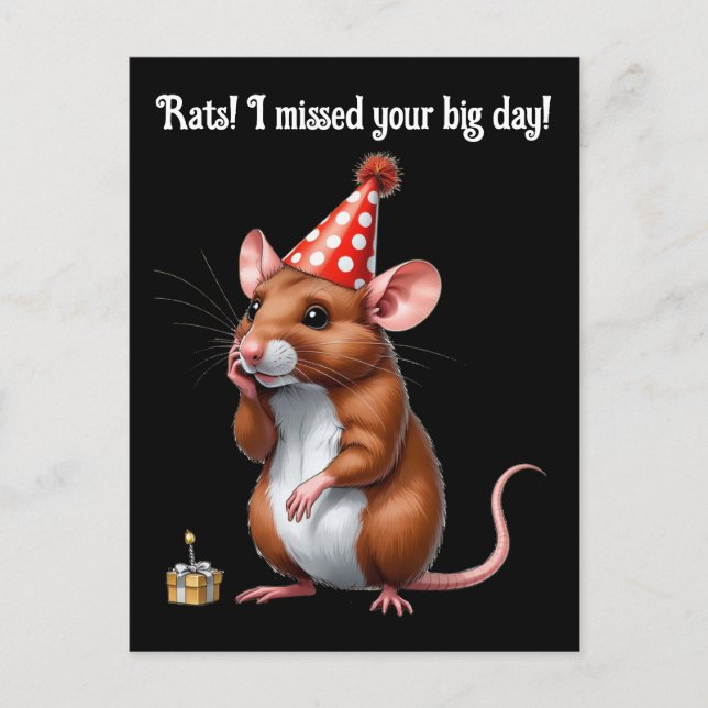 Belated Birthday Wishes with a Cute Rat Postcard (Front)