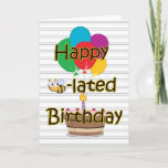 Belated Birthday With Bee Cake And Balloons Card at Zazzle